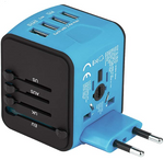 PP-EC-3 Travel Adapter,  International Power Adapter with 4 USB Ports, AC Plug for US EU UK AU & Asian Countries