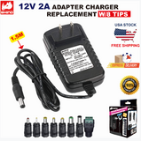 12V 2A ADAPTER CHARGER REPLACEMENT W/8 TIPS