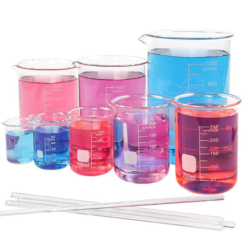Glass Beaker Set - 5 Sizes - 50ml, 100ml, 250ml, 500ml, 1000ml