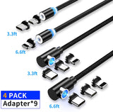 Magnetic Charging Cable,(4-Pack,1ft,3ft,3ft,6ft)3A Fast Charging Data Transfer USB Magnetic Cable
