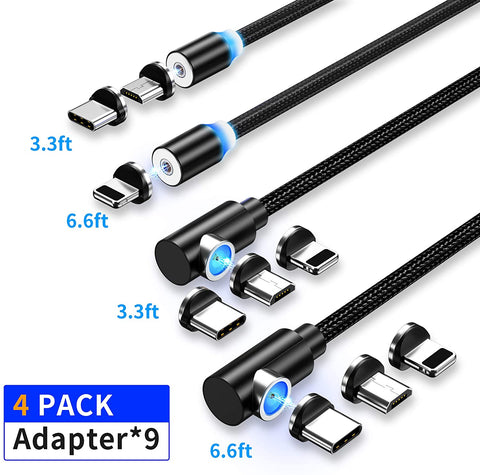 Magnetic Charging Cable,(4-Pack,1ft,3ft,3ft,6ft)3A Fast Charging Data Transfer USB Magnetic Cable