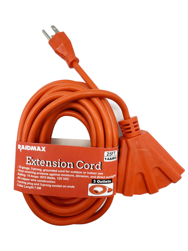 25FT/50FT Outdoor Extension Cord, Heavy Duty 3-Outlet – Raidmax-Inc